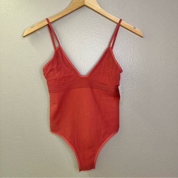 NWT Free People Intimately Strappy Red Orange Textured Bodysuit - Picture 1 of 6